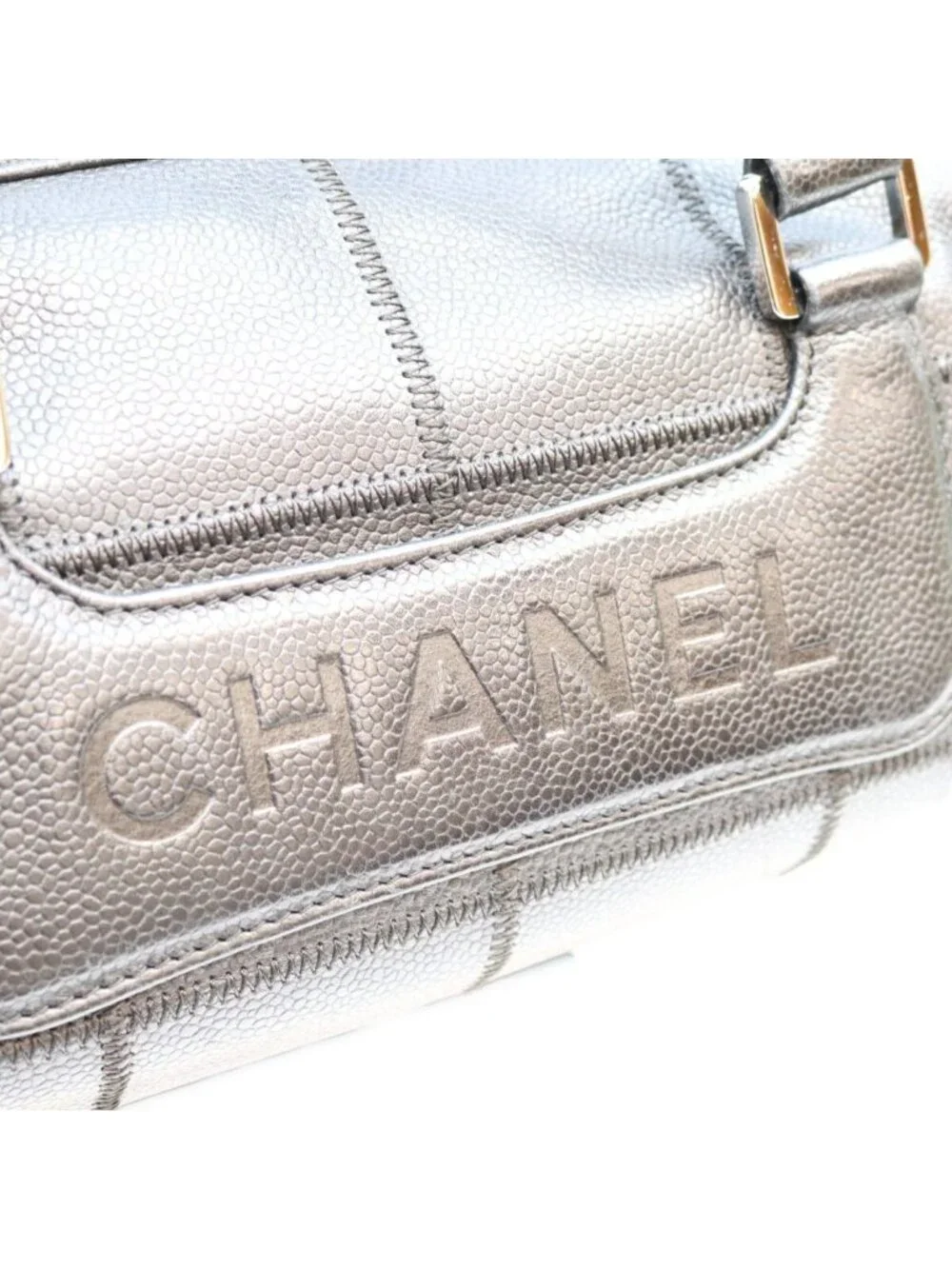 Chanel Black Caviar Choco Bar Silver Mini Boston Bag